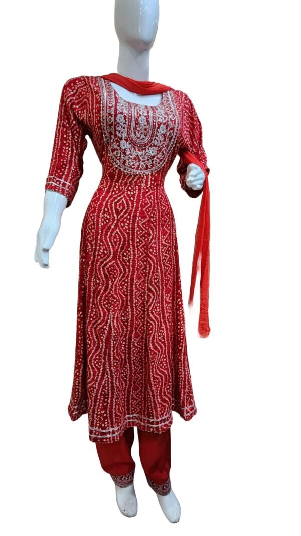 SANIYA Embroidered Anarkali Kurta, Salwar & Dupatta Set , Bandhej printed (Blend Cotton ) , medium size , Three Piece Dress ,3 pcs suit - Image 4