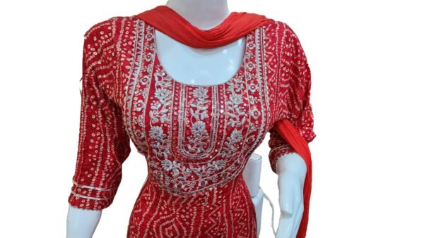 SANIYA Embroidered Anarkali Kurta, Salwar & Dupatta Set , Bandhej printed (Blend Cotton ) , medium size , Three Piece Dress ,3 pcs suit - Image 2