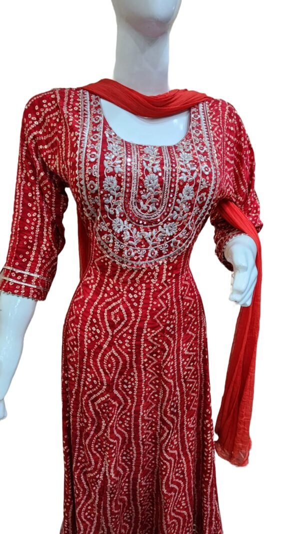 SANIYA Embroidered Anarkali Kurta, Salwar & Dupatta Set , Bandhej printed (Blend Cotton ) , medium size , Three Piece Dress ,3 pcs suit - Image 3