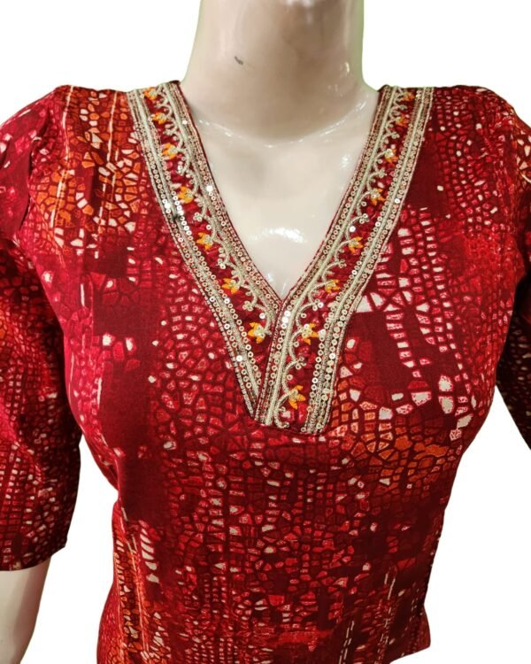 Ankyayi Red kurti with white flower golden work(kurta only)