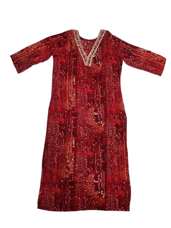 Ankyayi Red kurti with white flower golden work(kurta only) - Image 5