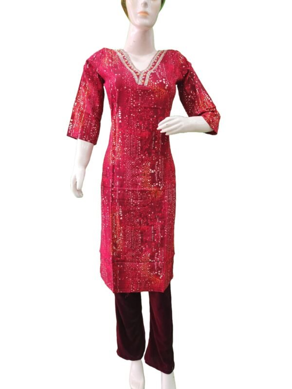 Ankyayi Red kurti with white flower golden work(kurta only) - Image 2