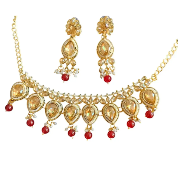 High Quality Gold Plated Kundan Necklace Set for Women and Girls - Image 3