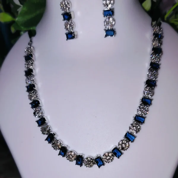 Trendy American diamond (AD) Necklace silver plated cubic zirconia Mint with earing for women and girls - Image 4