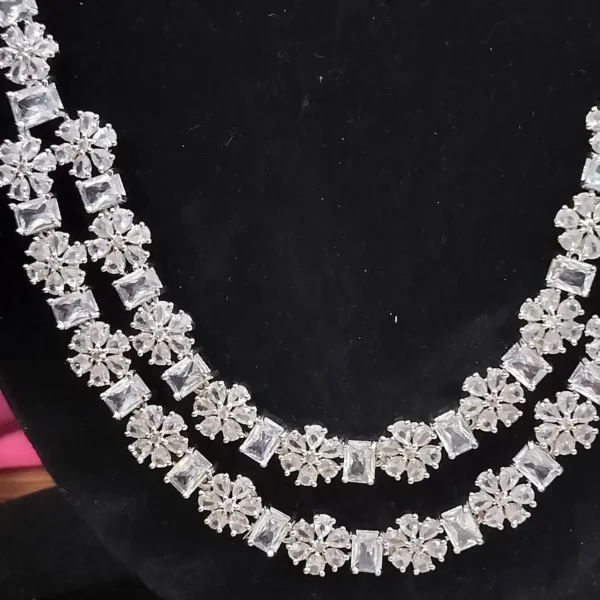 Rhodium Plated Silver Toned White American Diamond Studded Necklace With Earring Jewellery Set For Woment and Girl Best Suits for Party, Wedding and Festive Occasions - Image 3