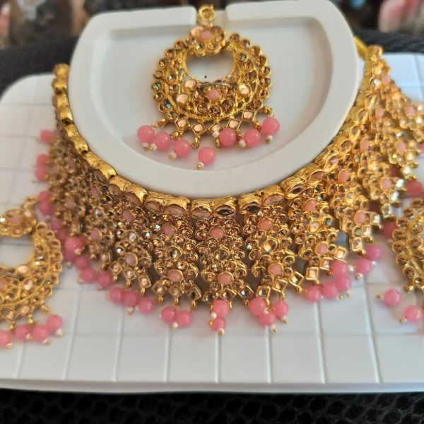 Choker Necklace Set Pink and Gold