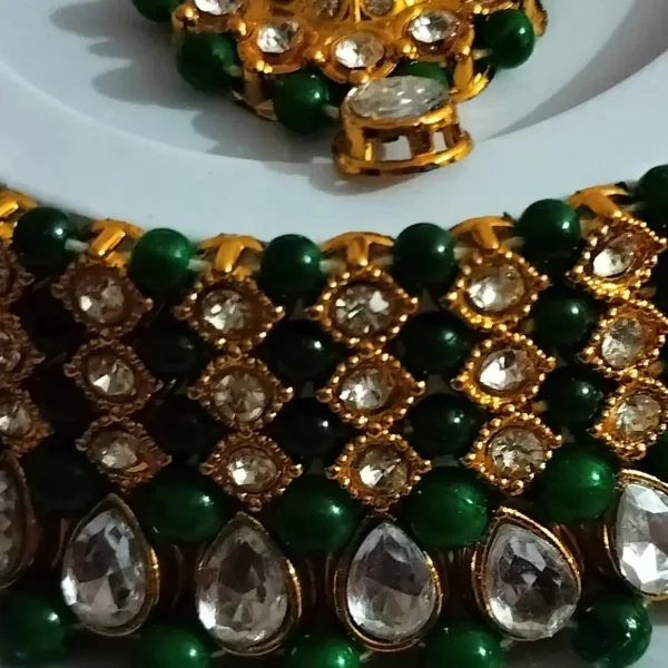 Choker Necklace with Maang Tikka Earrings Indian Traditional Bridal Wedding Jewellery For Women/Girls - Image 5