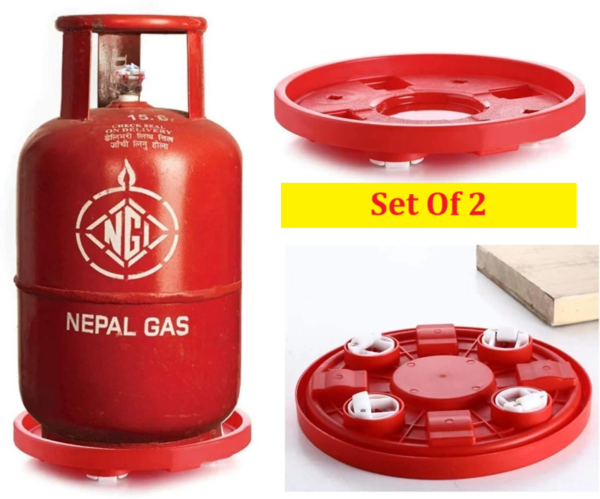 Multipurpose LPG Cylinder Trolley Easily Movable Stand with Wheels, Gas Cylinder Stands and Water Jug Stand (Red) (2 Pcs)
