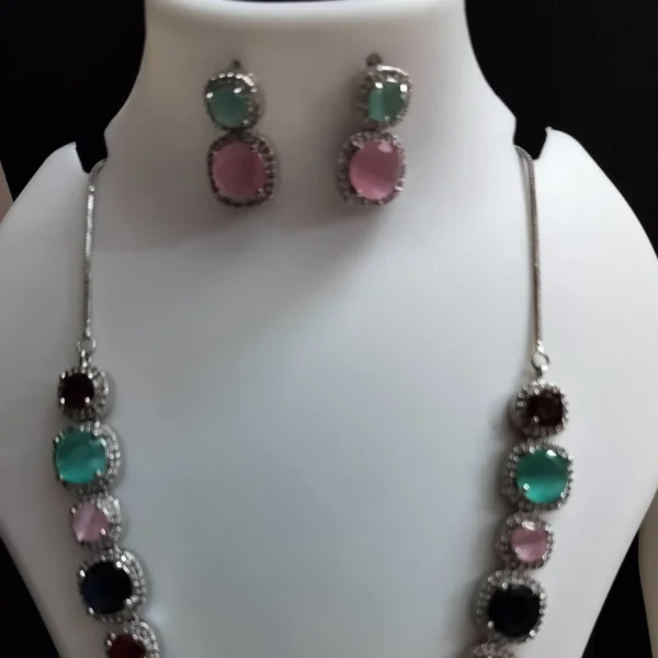 Multi Coloured AD Necklace Set - Jewellery Set for Women, Girls for parties Wedding and Festive - Image 4