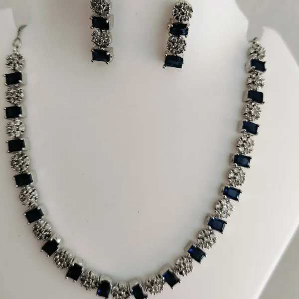 Trendy American diamond (AD) Necklace silver plated cubic zirconia Mint with earing for women and girls - Image 3