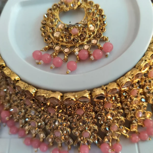 Choker Necklace Set Pink and Gold - Image 3