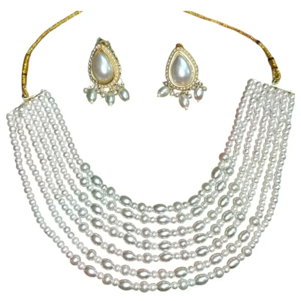 Indian Ethnic Pearl Necklace Set with Earrings - Image 4
