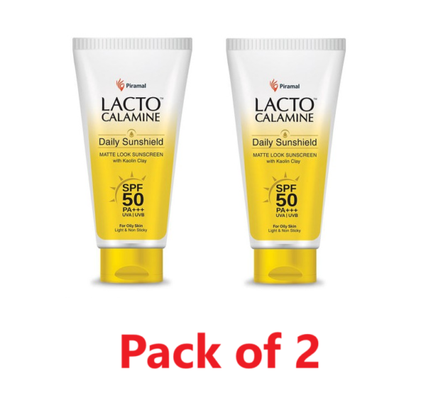 ''Lacto Calamine'' Daily Sunshield SPF 50 PA+++ | UVA | UVB | Matte Look Sunscreen with Kaolin Clay 50 g (pack of 2)