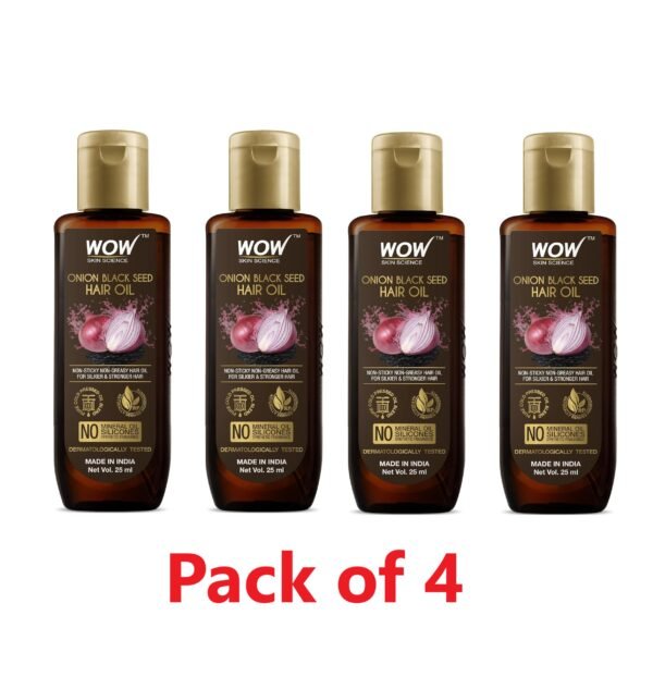 WOW Skin Science Onion Hair Oil for Hair Growth and Hair Fall Control - With Black Seed Oil Extracts - 25ml (Pack of 4)