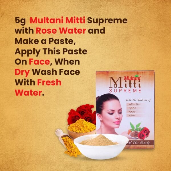 Multani Mitti Supreme Face Pack Powder With Goodness Of Aloe Vera, Gulab, Haldi & Neem | Bentonite Clay For Face Mask, Hair Mask, Face Powder Women | 100 Gm , ( Pack of 3 - 300 gm) - Image 3