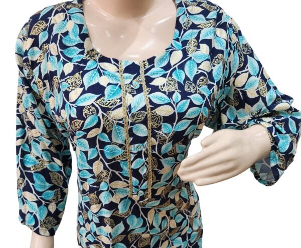Beautiful kurti with Blue Gold leaves work(kurta only)