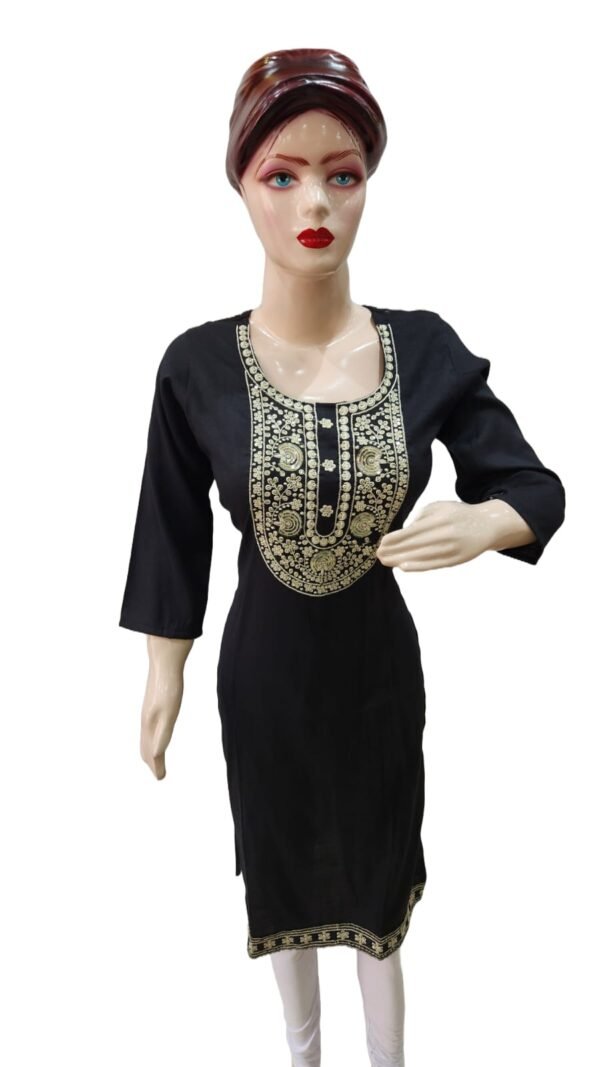 Black kurti for women with gola embroidery work (kurta only) blend cotton
