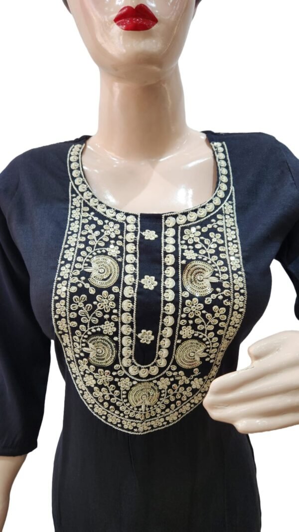 Black kurti for women with gola embroidery work (kurta only) blend cotton - Image 2