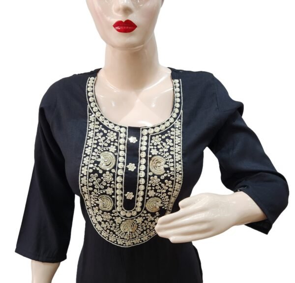 Black kurti for women with gola embroidery work (kurta only) blend cotton - Image 4