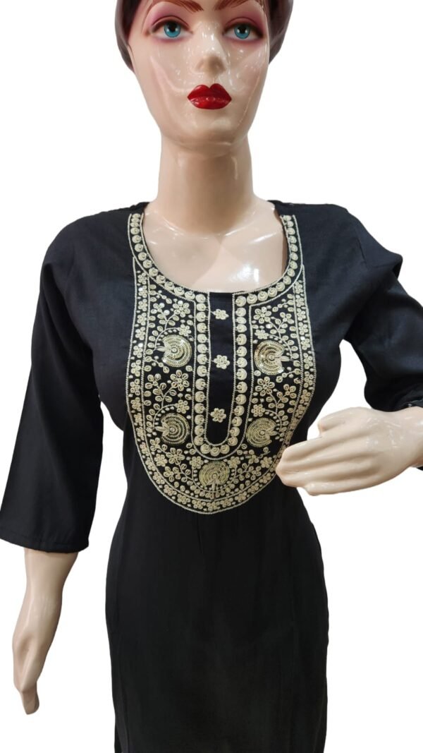 Black kurti for women with gola embroidery work (kurta only) blend cotton - Image 3
