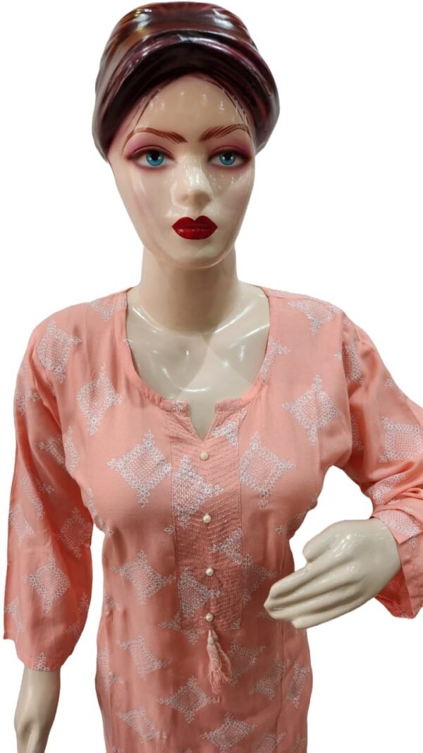 Beautiful pink kurti sparkly print with moti work(kurta only), blend cotton , single