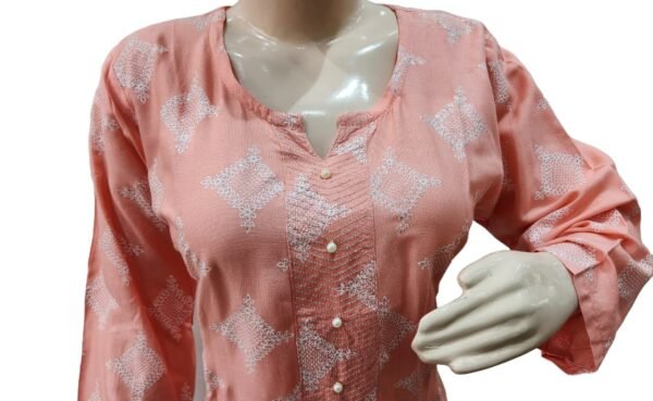 Beautiful pink kurti sparkly print with moti work(kurta only), blend cotton , single - Image 2