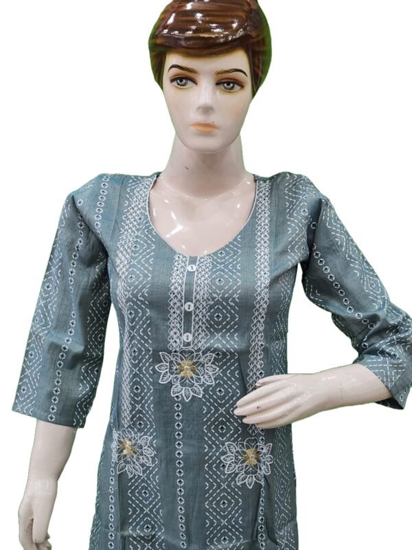 Women grey kurti with attractive print (kurta only) for office and daily use blend cotton - Image 5