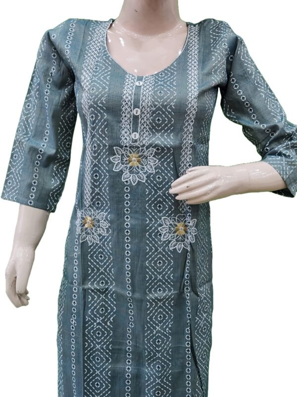 Women grey kurti with attractive print (kurta only) for office and daily use blend cotton