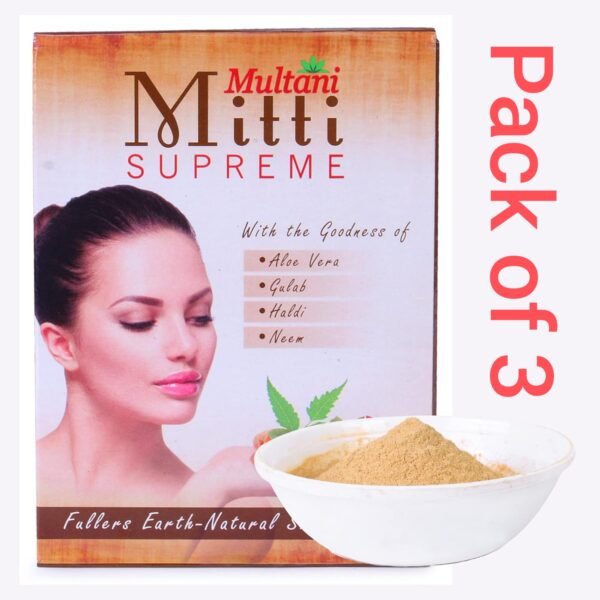 Multani Mitti Supreme Face Pack Powder With Goodness Of Aloe Vera, Gulab, Haldi & Neem | Bentonite Clay For Face Mask, Hair Mask, Face Powder Women | 100 Gm , ( Pack of 3 - 300 gm)