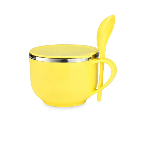 1 pcs Pasta Noodles Maggie Bowl with Lid and Handle & Spoon, Soup Bowls for Easy Perfect Breakfast Cereals, Fruits, Ramen, Beverages,Essentials, Dishwasher Safe Double Layer (Yellow) - Image 3