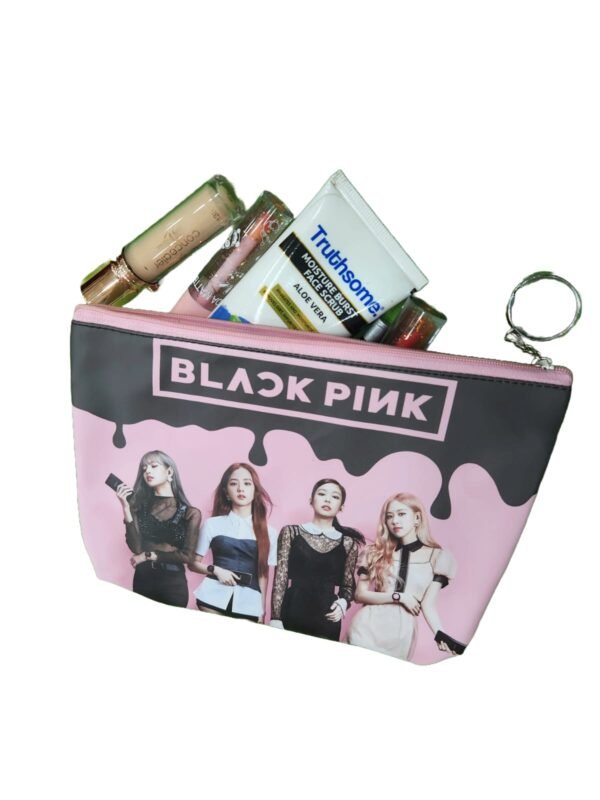 Beautiful Pencil Case Pouch for Kids or Makeup Pouch for ladies with Print Makeup (Black Pink) - Image 2