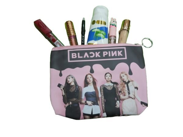 Beautiful Pencil Case Pouch for Kids or Makeup Pouch for ladies with Print Makeup (Black Pink)