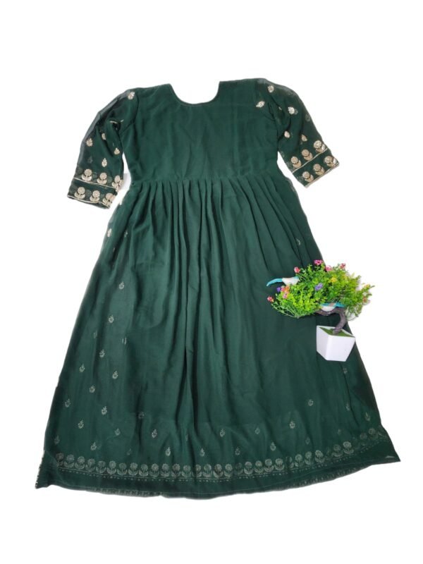 Embroidered Georgette Stitched Flared/Anarkali Gown (Green) with bottom lagging dupatta set , Free Size - Image 4
