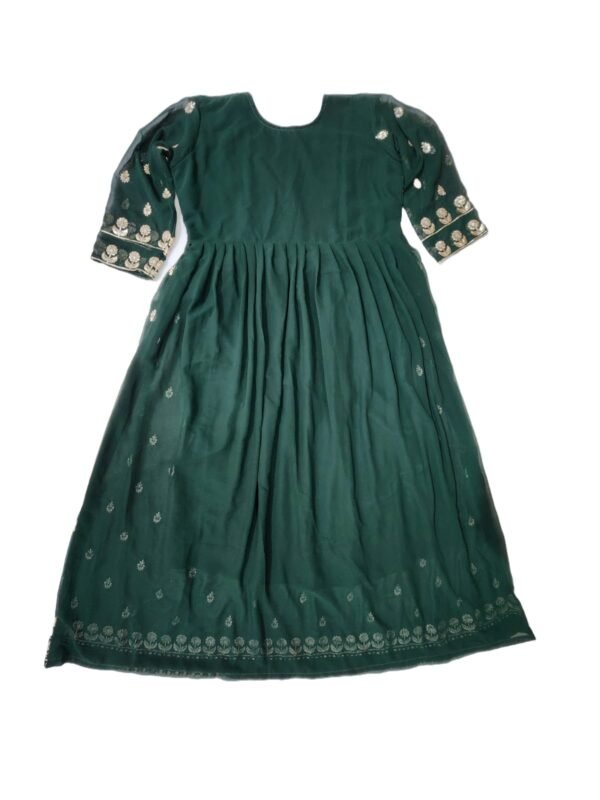 Embroidered Georgette Stitched Flared/Anarkali Gown (Green) with bottom lagging dupatta set , Free Size - Image 5