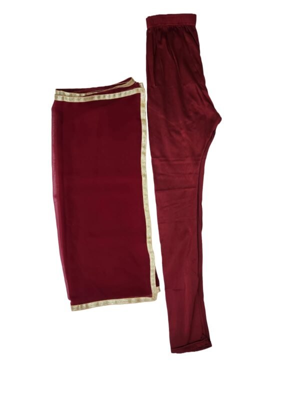 Embroidered Georgette Stitched Flared/Anarkali Gown (Mehroon) with bottom lagging dupatta set - Image 7