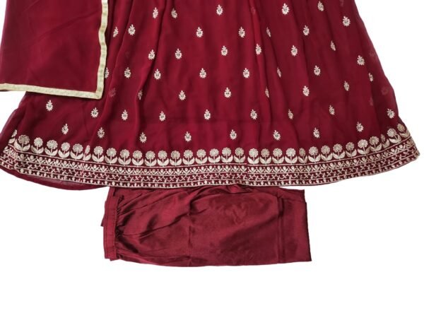 Embroidered Georgette Stitched Flared/Anarkali Gown (Mehroon) with bottom lagging dupatta set - Image 6