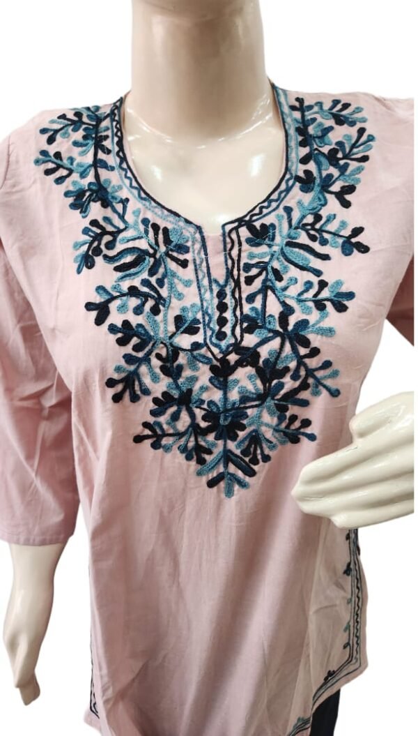 Womens & Girls Casual Regular Short Kurti Top Blend Cotton Embroidery Work (Bust Size : 40 in, Size Length: 44 in)