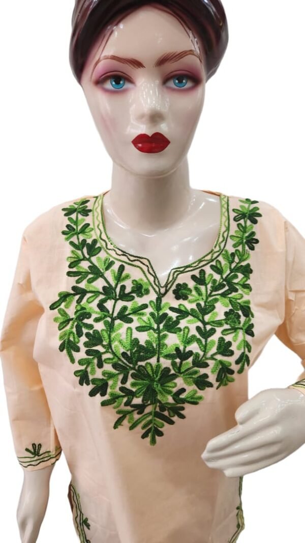 Womens & Girls Casual Regular Short Kurti Top Blend Cotton Embroidery Work (Bust Size : 40 in, Size Length: 44 in) - Image 2