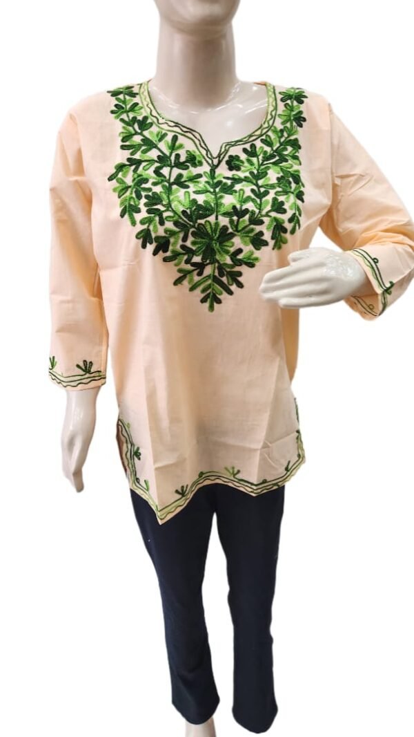 Womens & Girls Casual Regular Short Kurti Top Blend Cotton Embroidery Work (Bust Size : 40 in, Size Length: 44 in) - Image 3
