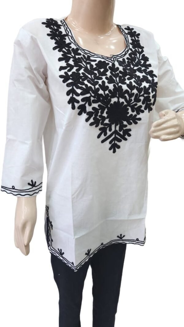 Womens & Girls Casual Regular Short Kurti Top Blend Cotton Embroidery Print (Bust Size : 40 in, Size Length: 44 in) - Image 2
