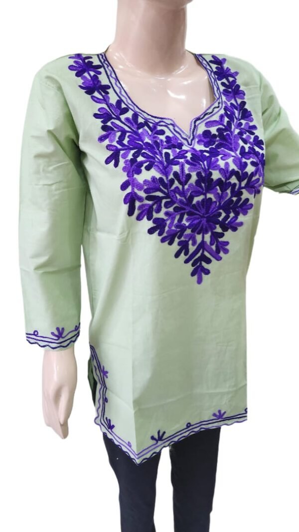 Womens & Girls Casual Regular Short Kurti Top Blend Cotton Embroidery Work (Bust Size : 40 in, Size Length: 44 in)