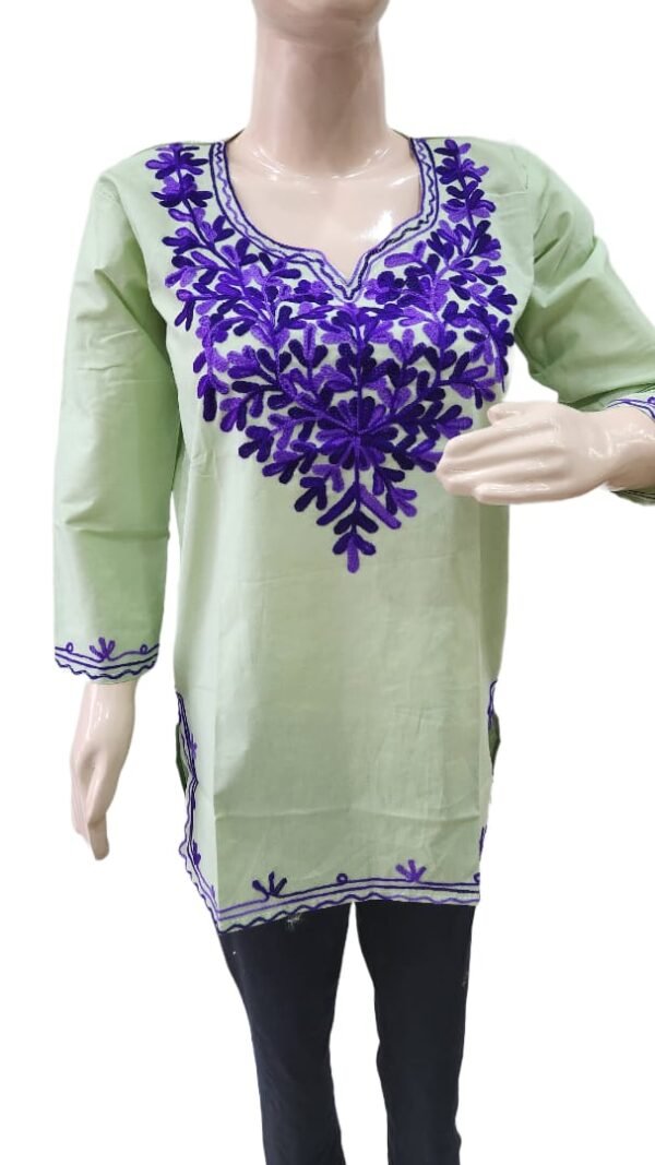 Womens & Girls Casual Regular Short Kurti Top Blend Cotton Embroidery Work (Bust Size : 40 in, Size Length: 44 in) - Image 4