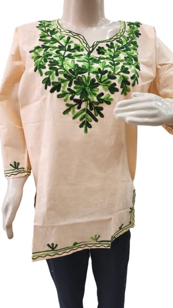 Womens & Girls Casual Regular Short Kurti Top Blend Cotton Embroidery Work (Bust Size : 40 in, Size Length: 44 in)