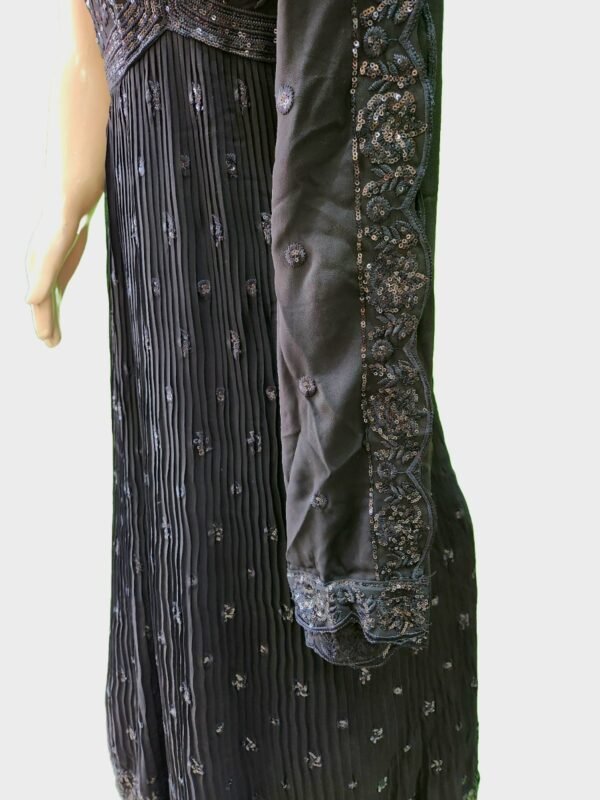 Embroidered Georgette Paisley Georgette Stitched Flared/A-line Gown /Anarkali Gown (Black) with dupatta set - Image 3