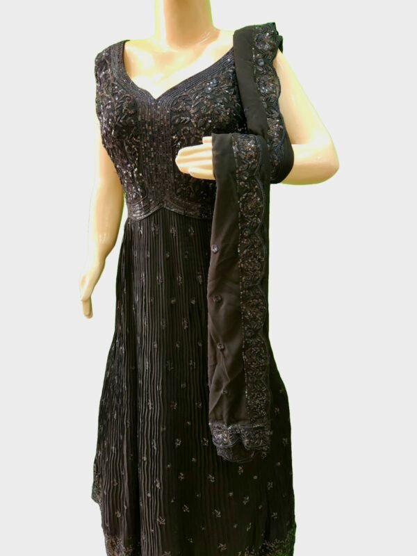 Embroidered Georgette Paisley Georgette Stitched Flared/A-line Gown /Anarkali Gown (Black) with dupatta set - Image 5