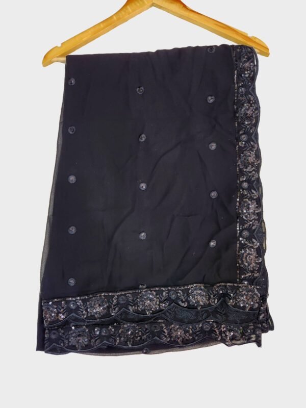 Embroidered Georgette Paisley Georgette Stitched Flared/A-line Gown /Anarkali Gown (Black) with dupatta set - Image 6