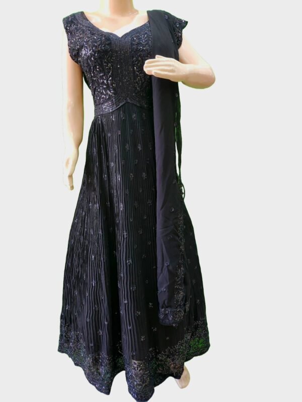 Embroidered Georgette Paisley Georgette Stitched Flared/A-line Gown /Anarkali Gown (Black) with dupatta set - Image 4