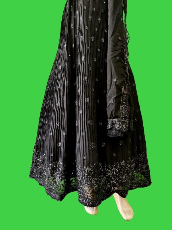 Embroidered Georgette Paisley Georgette Stitched Flared/A-line Gown /Anarkali Gown (Black) with dupatta set - Image 7