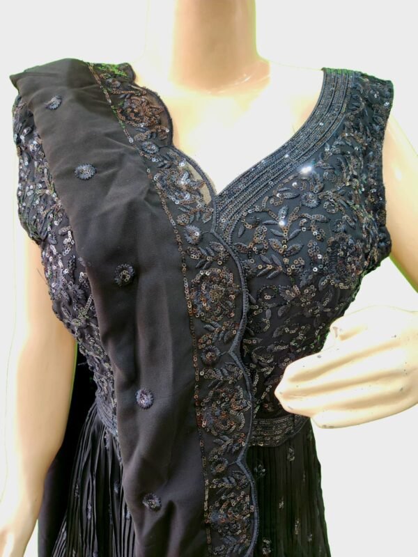 Embroidered Georgette Paisley Georgette Stitched Flared/A-line Gown /Anarkali Gown (Black) with dupatta set - Image 2