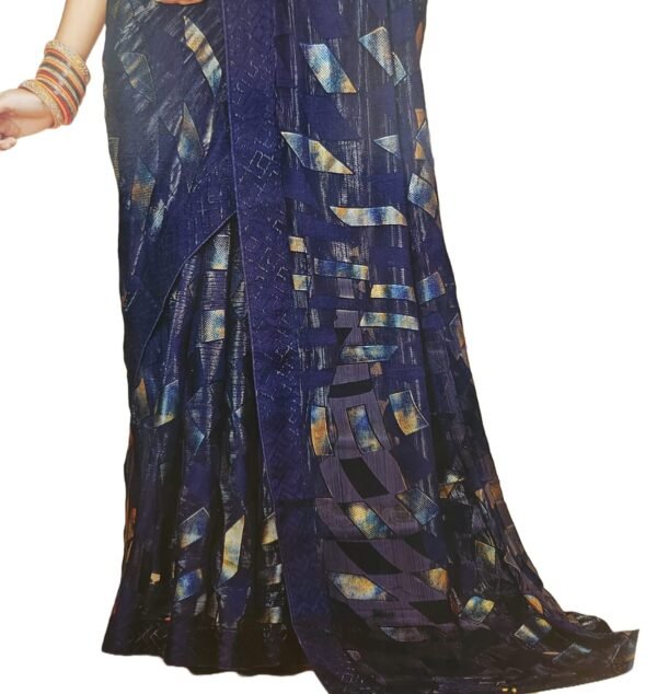 Women's Shimmer Chiffon Sequence sparkly work Saree With Unstitched Blouse Piece , Blue color (Pack of one) - Image 5